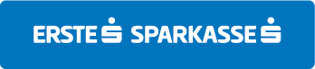 Das Logo der Ersten Sparkasse auf einem blauen Hintergrund, bestehend aus Text und Symbolen.